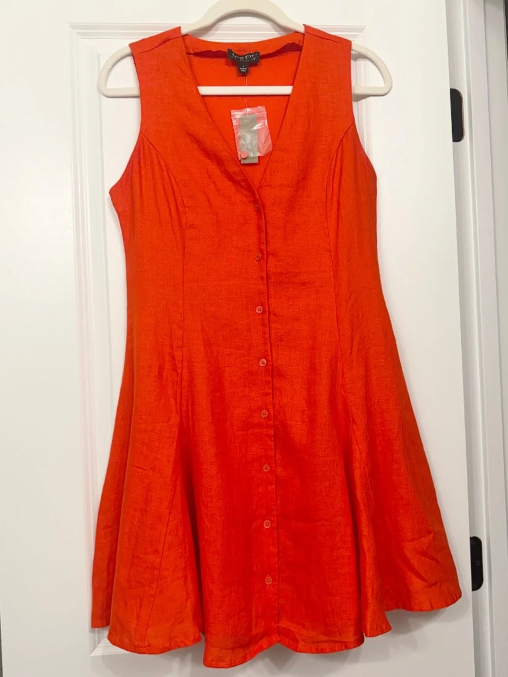 J. Crew red 100% linen mini dress with tie back detail NWT.